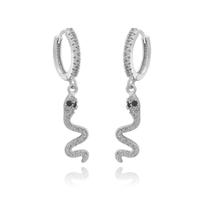Brinco Argola Pendente Serpente com Zircônias Folheado Ródio Branco