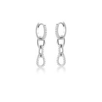 Brinco Argola Pendulo com Elos e Zirconias Banhado a Ródio Brinco Argola Pendulo com Elos e Zirconias Banhado a Ródio