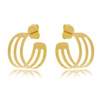 Brinco argola pequena 3 aros banhado a ouro 18K