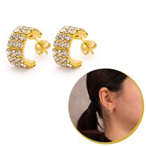 Brinco Argola Pequena Cravejado Banho A Ouro Feminino