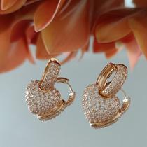 Brinco Argola Pingente Coração Microcravejado