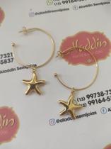 Brinco Argola Pingente Estrela Folheada a Ouro