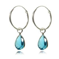 Brinco Argola Pingente Gota Zirconia Azul Prata Legitima 925