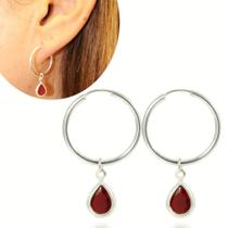 Brinco Argola Pingente Gota Zirconia Vermelho Prata Legitima Brinco Argola Pingente Gota Zirconia Vermelho Prata Legitima
