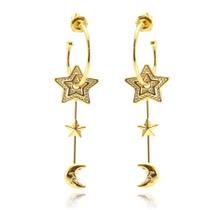 Brinco Argola Pingente Lua Estrela Folheado Ouro 18k Brinco Argola Pingente Lua Estrela Folheado Ouro 18k