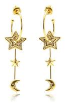 Brinco Argola Pingente Lua Estrela Folheado Ouro 18k