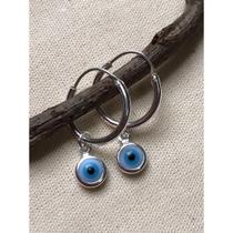 Brinco Argola Pingente Olho Grego 17mm em Prata 925 Brinco Argola Pingente Olho Grego 17mm em Prata 925