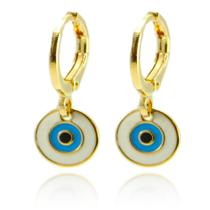 Brinco Argola Pingente Olho Grego Folheado Ouro 18k