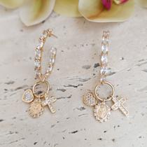 Brinco Argola Pingente Triplo Cravejada