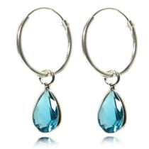 Brinco Argola Pingente Zirconia Azul Prata Legitima 925