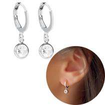 Brinco argola ponto de luz banhada a prata delicada feminina