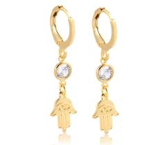 Brinco Argola Ponto de Luz e Mão de Fátima Banhado a Ouro 18k Brinco Argola Ponto de Luz e Mão de Fátima Banhado a Ouro 18k