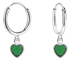 Brinco Argola Ponto Luz Coração Prata Legitima 925 Verde