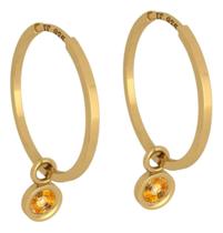 Brinco Argola Prata 925 Dourada 18k Ping Redondo - Citrino