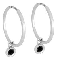 Brinco Argola Prata 925 Pingente Redondo - Black Onix Brinco Argola Prata 925 Pingente Redondo - Black Onix