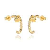 Brinco Argola Prego Zircônias Folheado a Ouro 18k