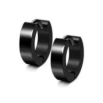 Brinco Argola Preta Masculina Par Aço Cirúrgico Pequeno Antialérgico Click Estilo Punk Moderno