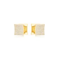 Brinco Argola Quadrada Cravejada Banhada a Ouro 18k