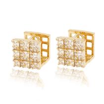 Brinco Argola Quadrada Cravejada Zircônias Folheado a Ouro 18k