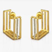 Brinco Argola Quadrado 3 Fio Vazado Banhado Ouro 18K