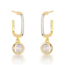 Brinco Argola Quadrado com Ponto de Luz Banhado a Ouro 18k