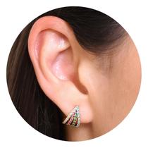 Brinco Argola Quatro Fios Zirconias Colorida Folheado a Ouro 18k