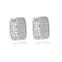 Brinco Argola Retangular com 3 Filetes de Zircônias Folheado Ródio Branco