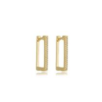 Brinco argola retangular cravejada grande 20mm - Banhado em ouro 18k Brinco argola retangular cravejada grande 20mm - Banhado em ouro 18k