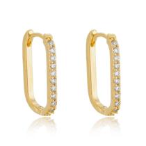 Brinco Argola Retangular Cravejado Garimpo Semijoia Folheada a Ouro 18k Lançamento