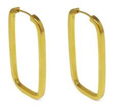 Brinco Argola Retangular Em Ouro 18k Fio Quadrado
