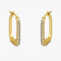 Brinco Argola Retangular Folheado a Ouro Cravejada Zircônia