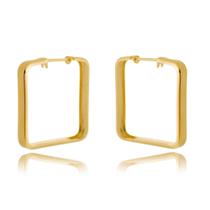 Brinco argola retangular lisa banhado a ouro 18K
