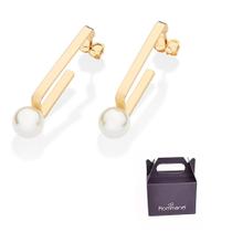 Brinco Argola Retangular Pérola Banhado Ouro Rommanel 527428