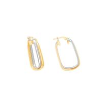 Brinco Argola Retangular Trançada em Ouro Branco e Ouro 18K - AU14060