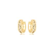 Brinco Argola Riscada e Cravejada Banhada a Ouro 18k