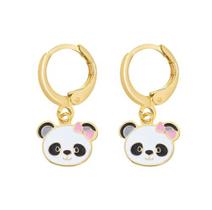 Brinco argola semijoia infantil panda banho ouro 18k