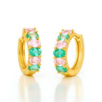 Brinco Argola semijoia Verde Rosa banho Ouro 18k Feminino