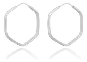 Brinco Argola Sextavado Feminina Em Prata 925