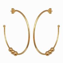 Brinco Argola Tamanho medio com Bolas Douradas Folheado Ouro 18k Antialérgico Brinco Argola Tamanho medio com Bolas Douradas Folheado Ouro 18k Antialérgico