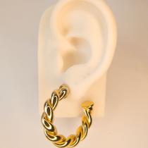 Brinco argola trançada banhado a ouro BR0002 Brinco argola trançada banhado a ouro BR0002