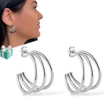 Brinco Argola Tripla Aço inox cirúrgico Antialérgico Prata