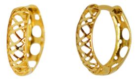 Brinco Argola Vazada Pequena Trabalhada Ouro 18k Brinco Argola Vazada Pequena Trabalhada Ouro 18k