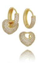 Brinco Argola Zirconia Coração F. Ouro 18K - Dourado Brinco Argola Zirconia Coração F. Ouro 18K - Dourado