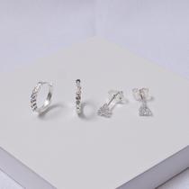 Brinco Argola Zircônias e Pedra Triângulo Folheado a Prata - Dupla