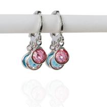 Brinco argolinha 3 pedras coloridas ródio branco