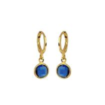 Brinco Argolinha Bola Zirconia Azul Royal Folheado Ouro 18k Brinco Argolinha Bola Zirconia Azul Royal Folheado Ouro 18k