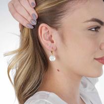 Brinco Argolinha Click Pérola Barroca Banhada a Ouro 18K