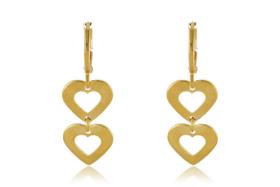 Brinco Argolinha Com Dois Corações Vados Folheado