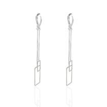 Brinco Argolinha com Veneziana e Pingentes Geométricos Banho Ródio Branco