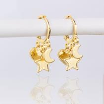 Brinco argolinha coração/estrela/lua